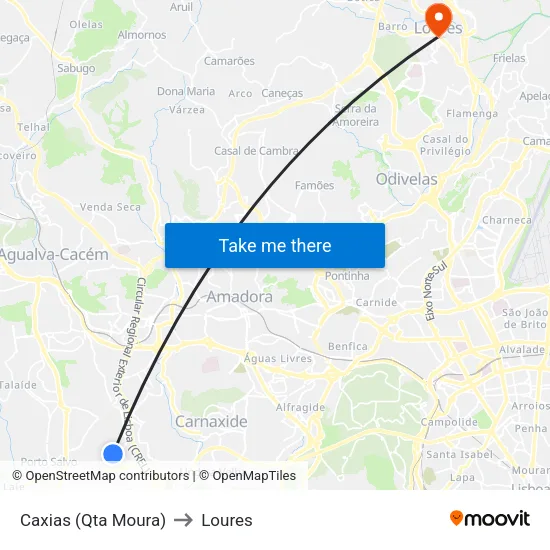 Caxias (Qta Moura) to Loures map
