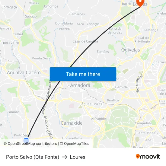 Porto Salvo (Qta Fonte) to Loures map