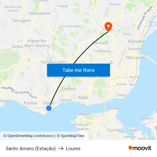 Santo Amaro (Estação) to Loures map
