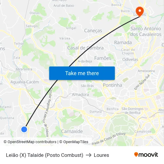 Leião (X) Talaíde (Posto Combust) to Loures map