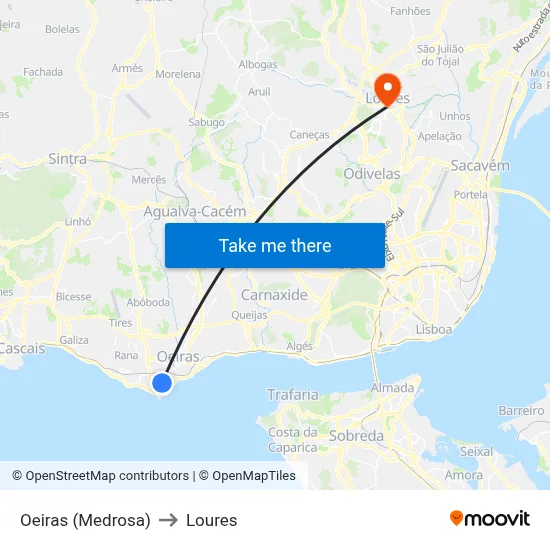 Oeiras (Medrosa) to Loures map