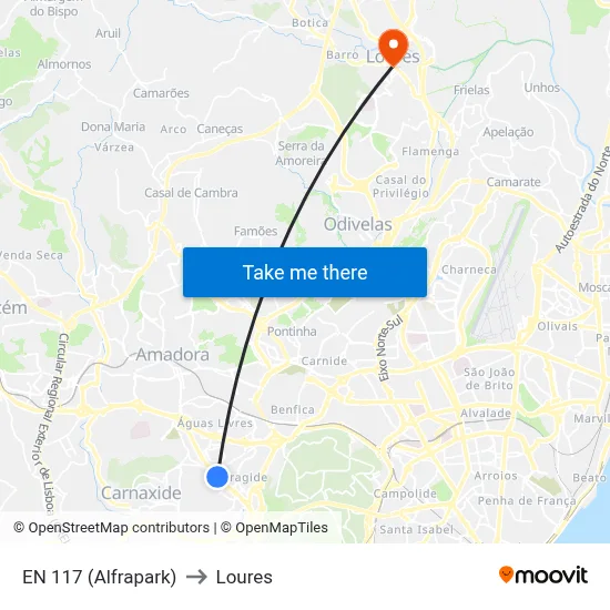EN 117 (Alfrapark) to Loures map