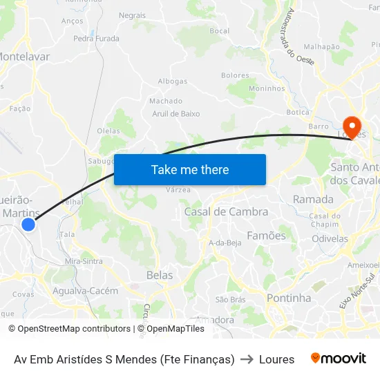 Av Emb Aristídes S Mendes (Fte Finanças) to Loures map
