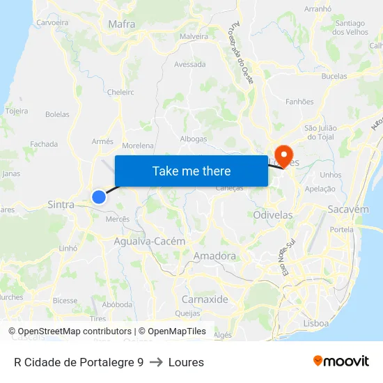 R Cidade de Portalegre 9 to Loures map
