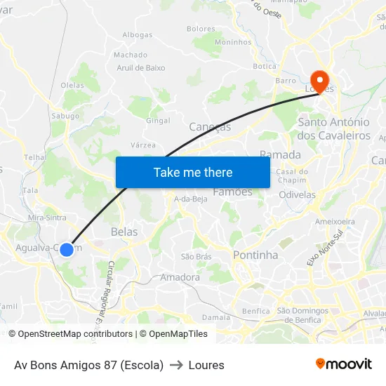 Av Bons Amigos 87 (Escola) to Loures map
