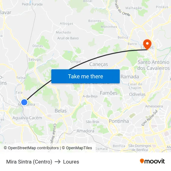 Mira Sintra (Centro) to Loures map