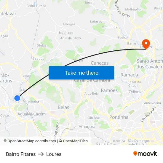 Bairro Fitares to Loures map