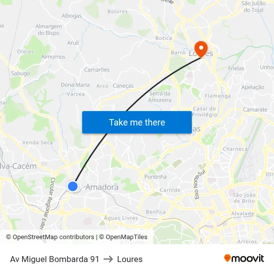 Av Miguel Bombarda 91 to Loures map