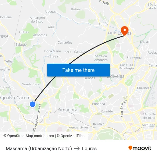Massamá (Urbanização Norte) to Loures map