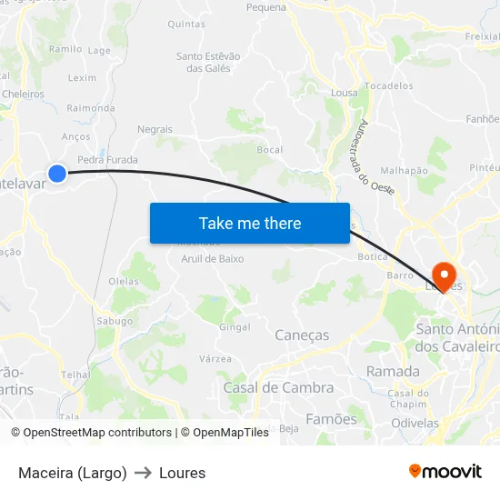 Maceira (Largo) to Loures map