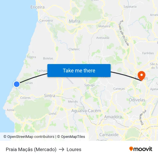 Praia Maçãs (Mercado) to Loures map