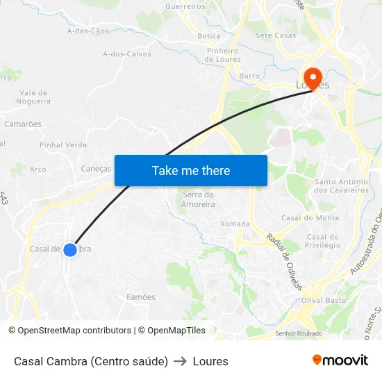 Casal Cambra (Centro saúde) to Loures map