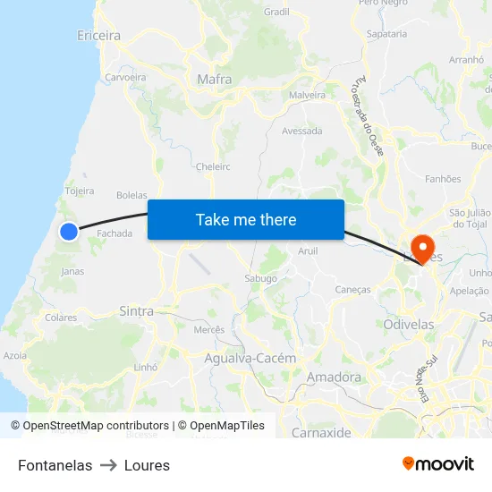 Fontanelas to Loures map