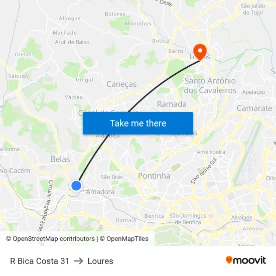 R Bica Costa 31 to Loures map