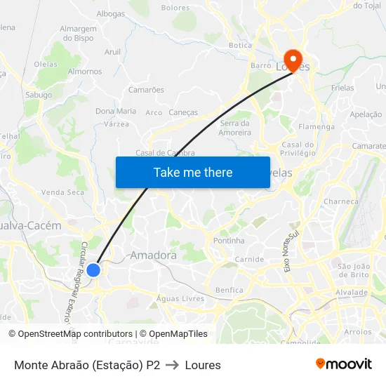 Monte Abraão (Estação) P2 to Loures map