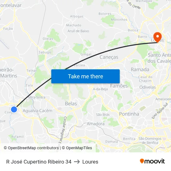 R José Cupertino Ribeiro 34 to Loures map