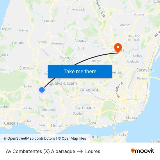Av Combatentes (X) Albarraque to Loures map