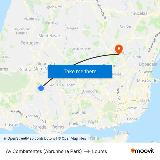 Av Combatentes (Abrunheira Park) to Loures map