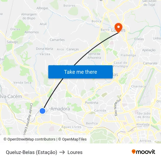 Queluz-Belas (Estação) to Loures map