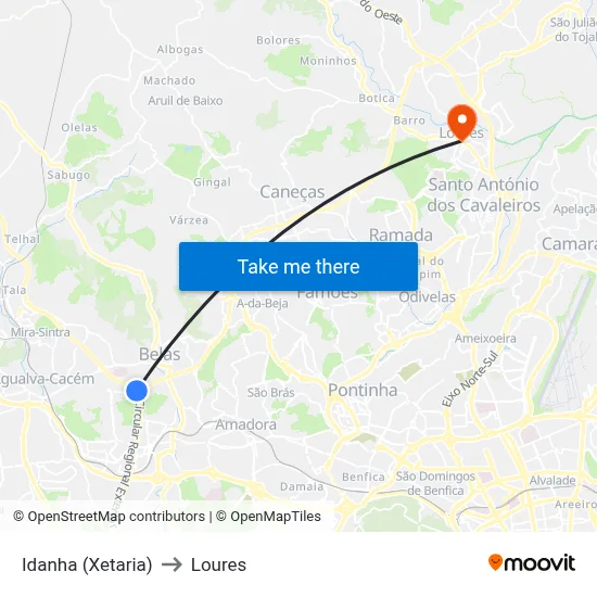 Idanha (Xetaria) to Loures map