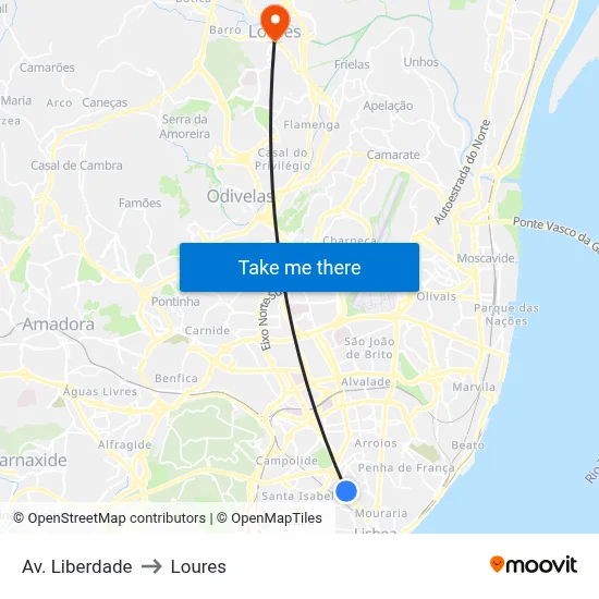 Av. Liberdade to Loures map
