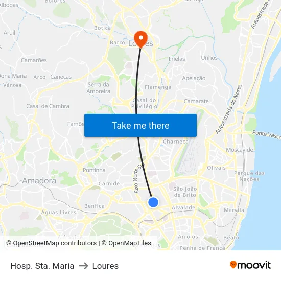 Hosp. Sta. Maria to Loures map