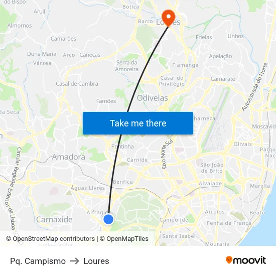 Pq. Campismo to Loures map