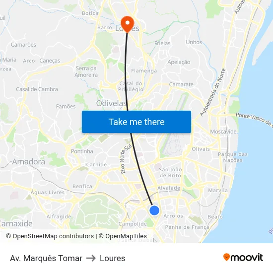 Av. Marquês Tomar to Loures map