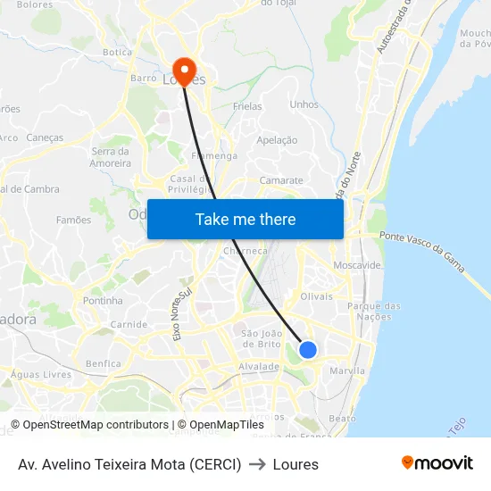 Av. Avelino Teixeira Mota (CERCI) to Loures map