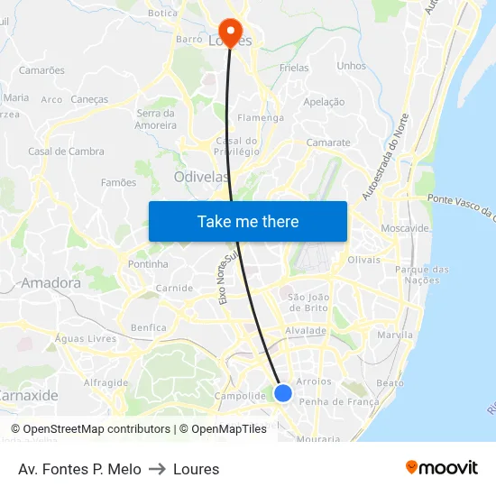 Av. Fontes P. Melo to Loures map