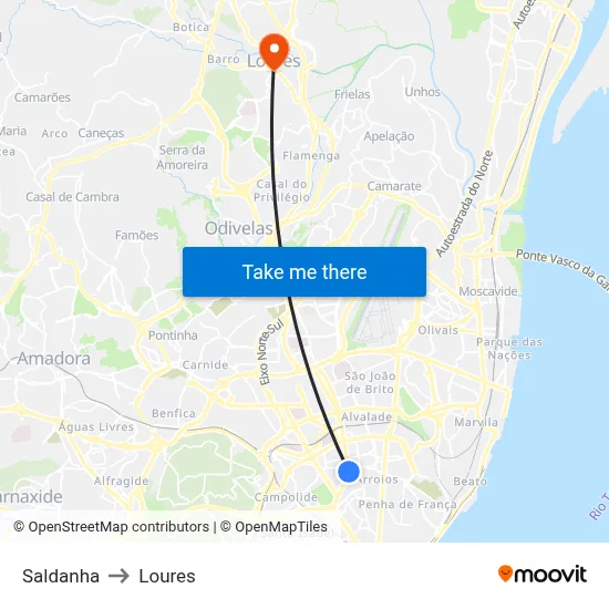 Saldanha to Loures map