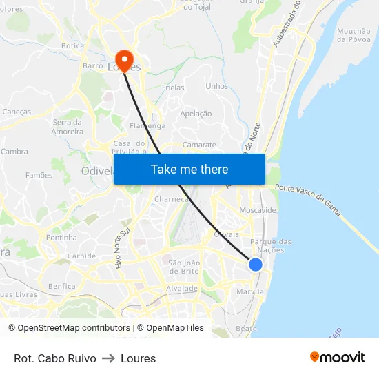 Rot. Cabo Ruivo to Loures map