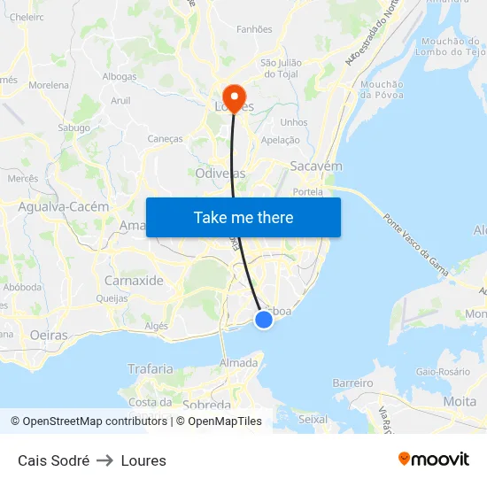 Cais Sodré to Loures map