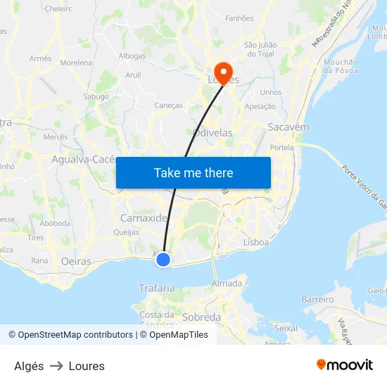Algés to Loures map