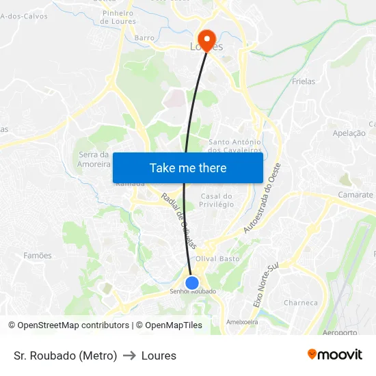 Sr. Roubado (Metro) to Loures map
