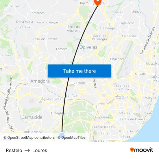 Restelo to Loures map