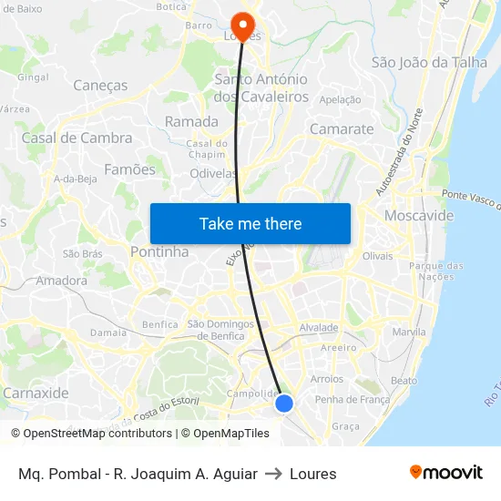 Mq. Pombal - R. Joaquim A. Aguiar to Loures map