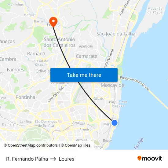 R. Fernando Palha to Loures map