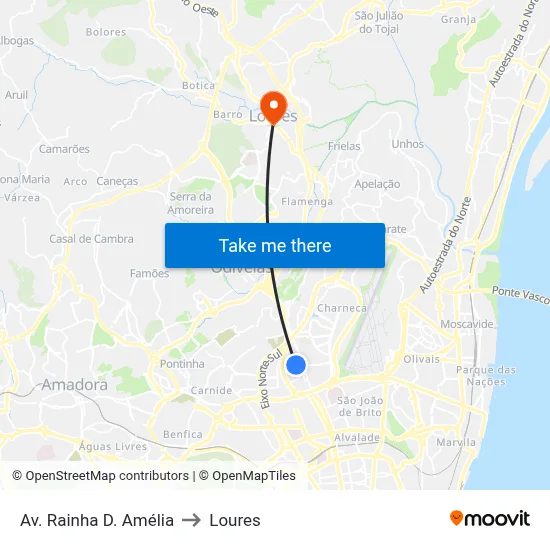 Av. Rainha D. Amélia to Loures map