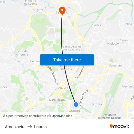 Ameixoeira to Loures map