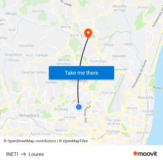 INETI to Loures map