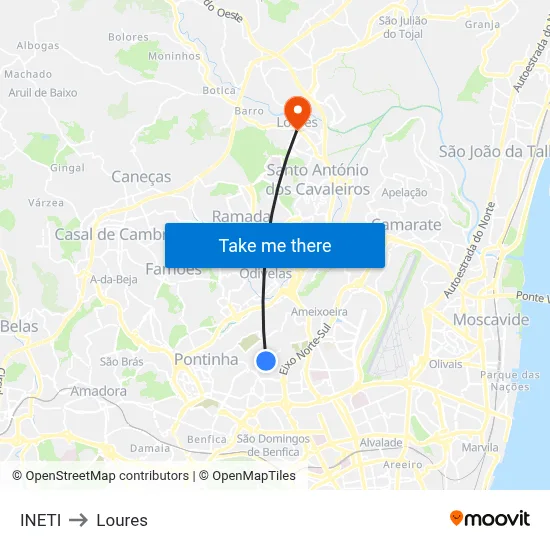 INETI to Loures map