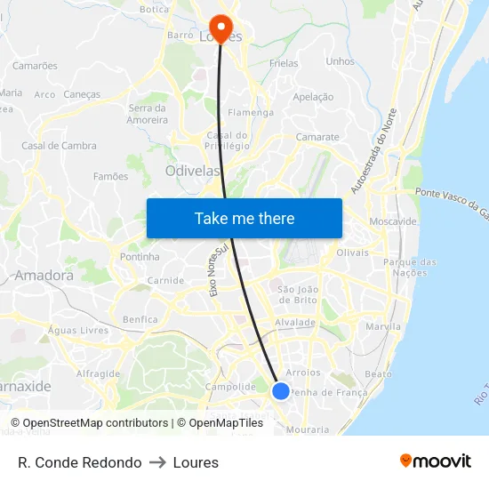 R. Conde Redondo to Loures map