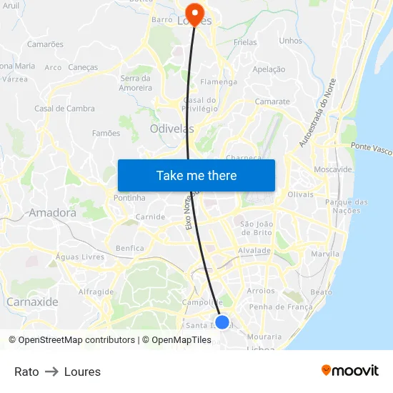 Rato to Loures map
