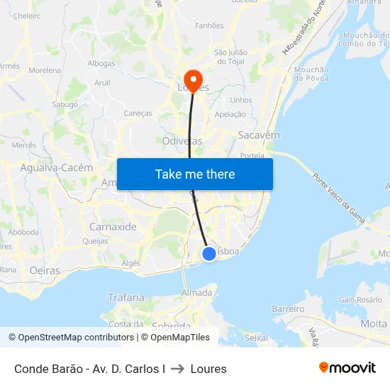 Conde Barão - Av. D. Carlos I to Loures map