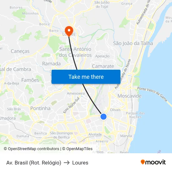Av. Brasil (Rot. Relógio) to Loures map