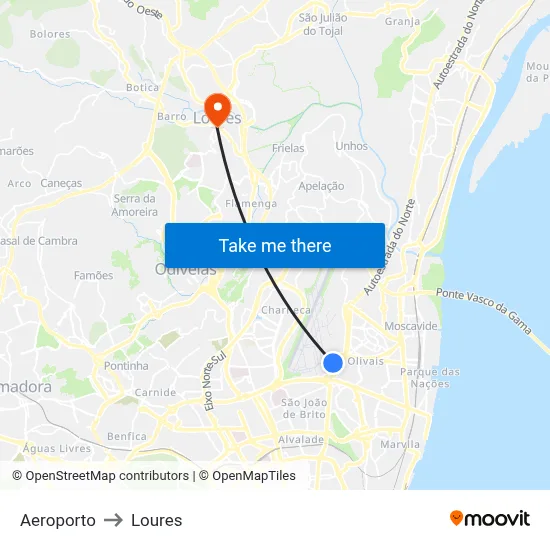 Aeroporto to Loures map