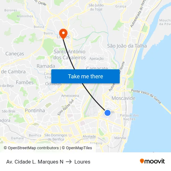 Av. Cidade L. Marques N to Loures map