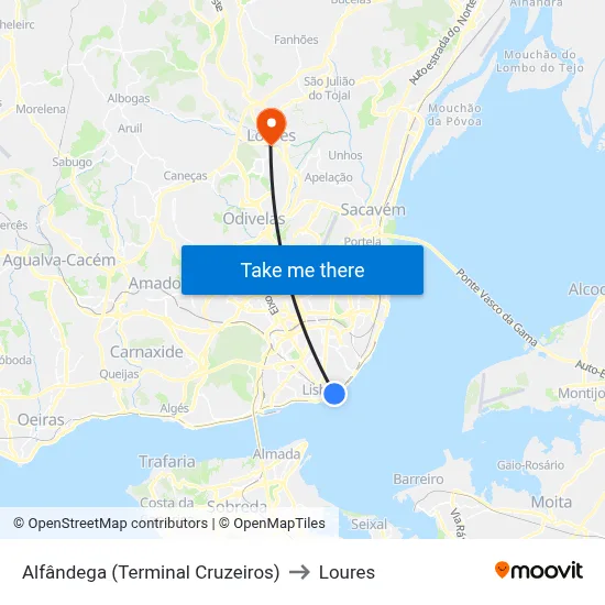 Alfândega (Terminal Cruzeiros) to Loures map