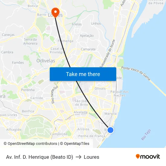 Av. Inf. D. Henrique (Beato ID) to Loures map